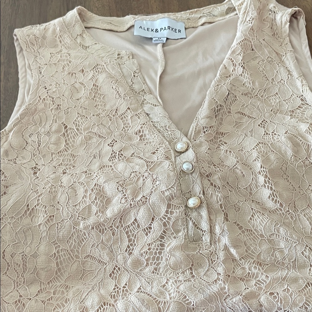Parker Lace Trim Sleeveless Shell in Blush Beige